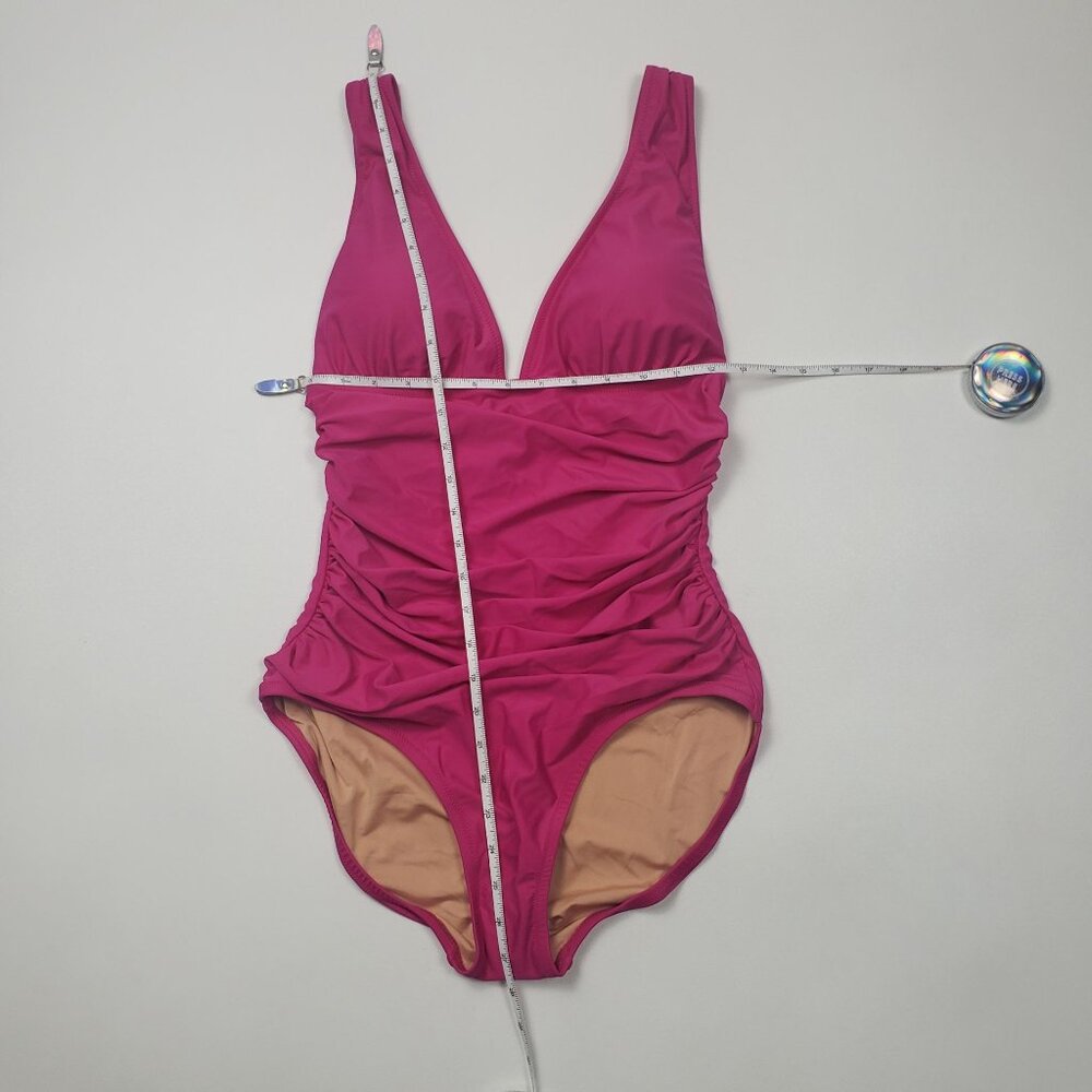 J.Crew Ruched V-Neck One-Piece Swimsuit Pink Radiant Fuchsia NWT $118 -Pick Size - Picture 7 of 14